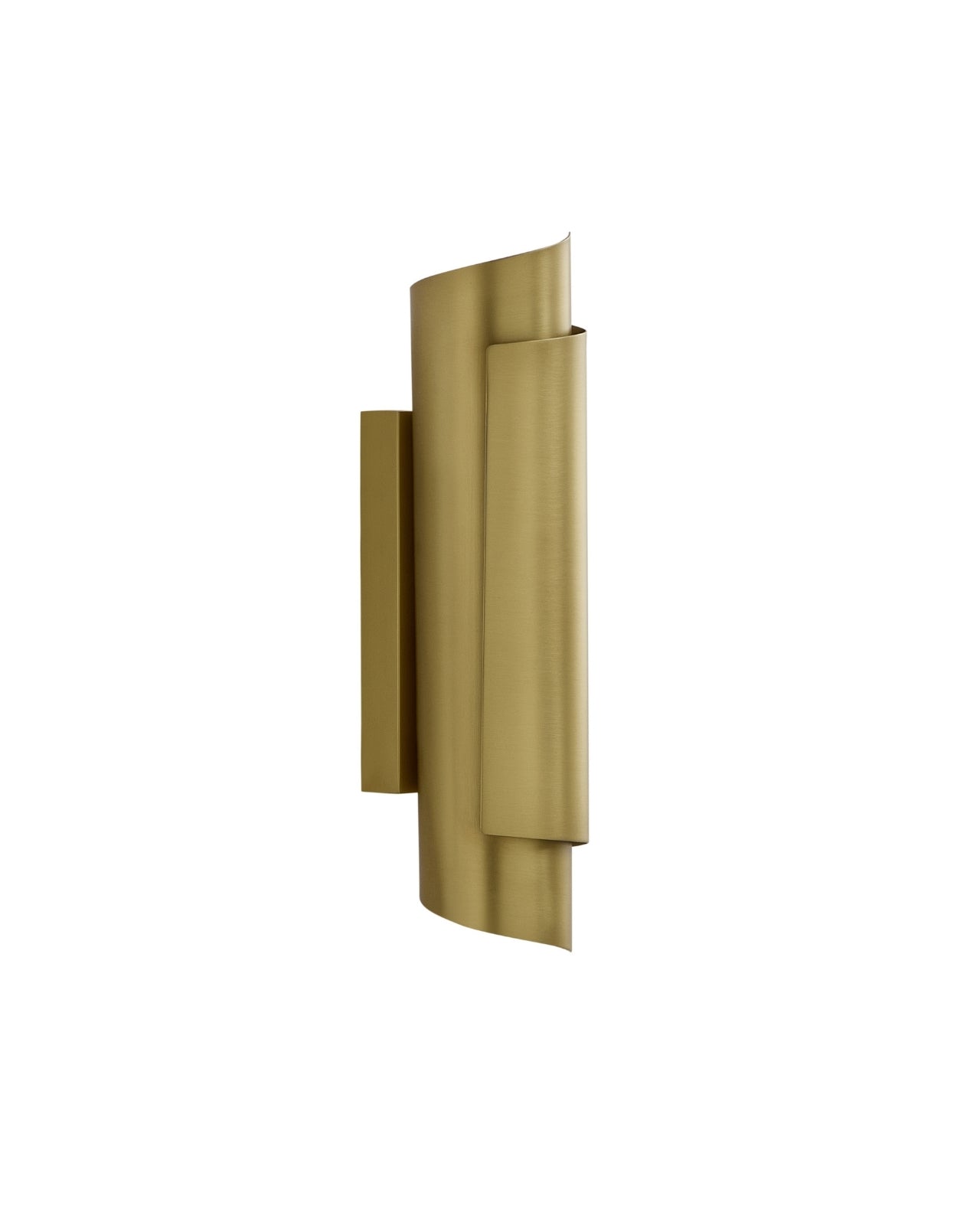Introvert Wall Sconce in brushed brass with a curved, layered vertical design.