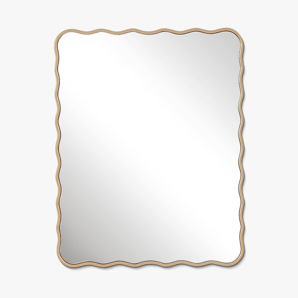 Rectangular wall mirror with a softly wavy frame, finished in a warm gold tone, displayed against a plain background.