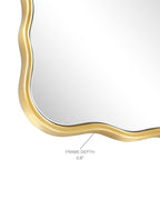 Close-up of a gold-framed mirror showing wavy edges and a frame depth of 0.8 inches.