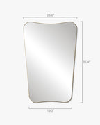 Butterfly-shaped wall mirror with labeled dimensions: 23.6 inches wide at the top, 19.3 inches wide at the bottom, and 35.4 inches tall.